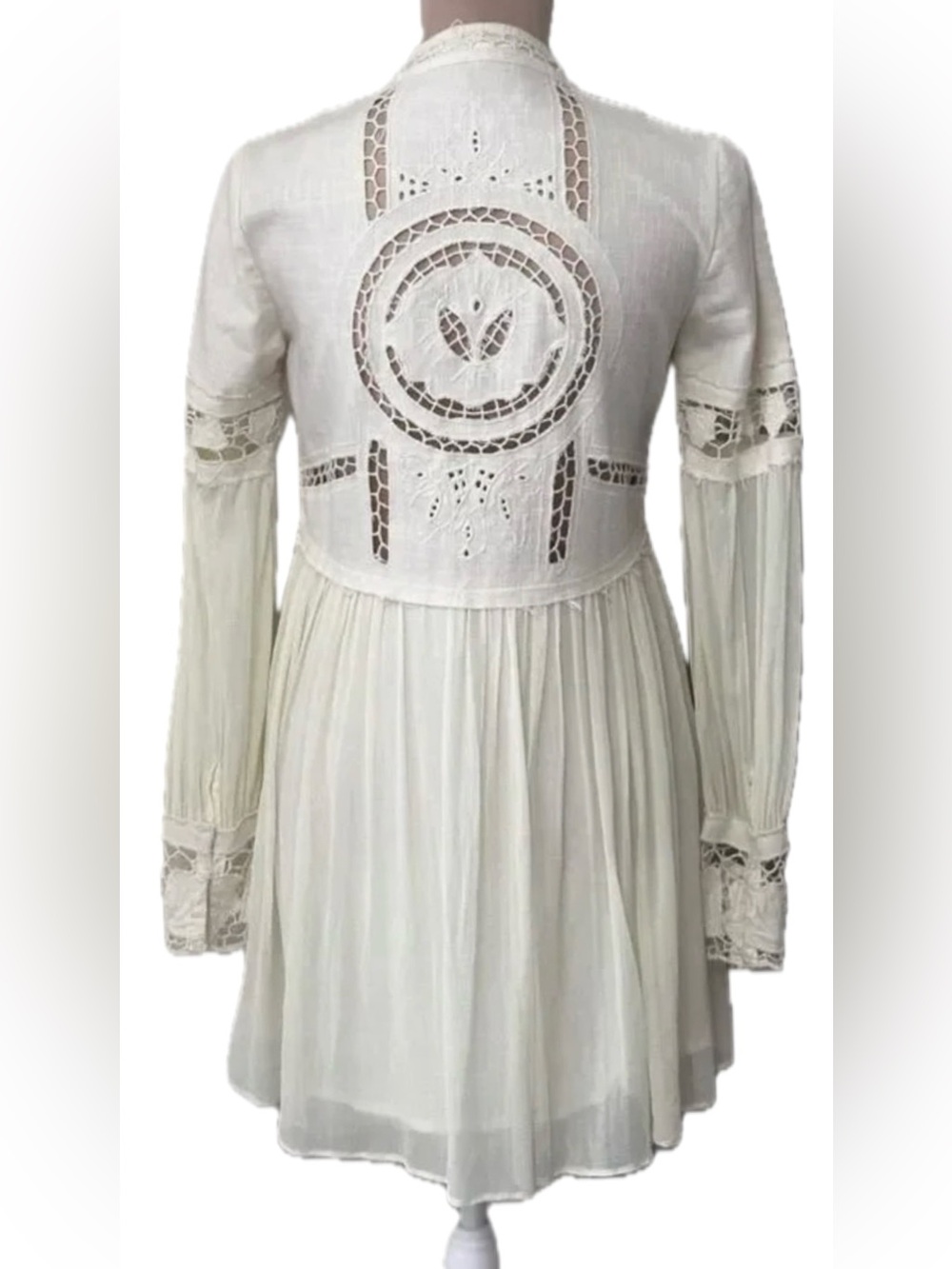Free People "In Dreamland" Cutwork Mini Dress in Ivory/Cream - Picture 7 of 10